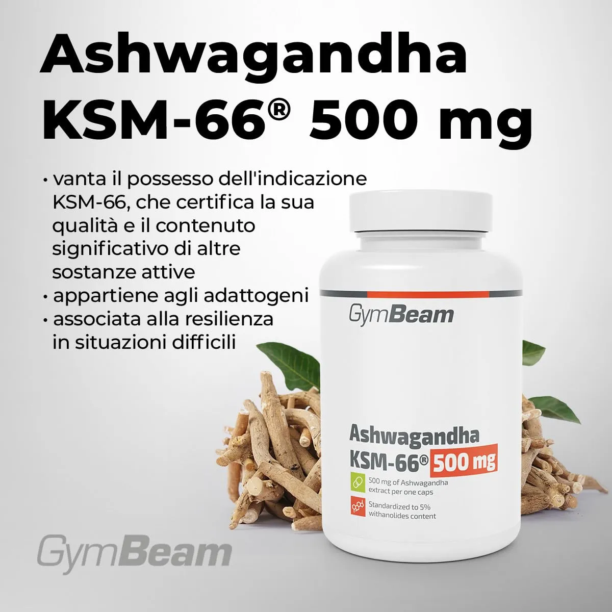 GymBeam Ashwagandha KSM-66 500 mg Capsule Adattogeno