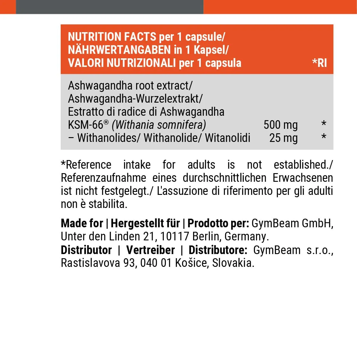 GymBeam Ashwagandha KSM-66 500 mg Capsule Adattogeno