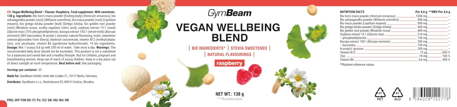 GymBeam Wellbeing Blend Nootropo Vegano Gusto Fresco