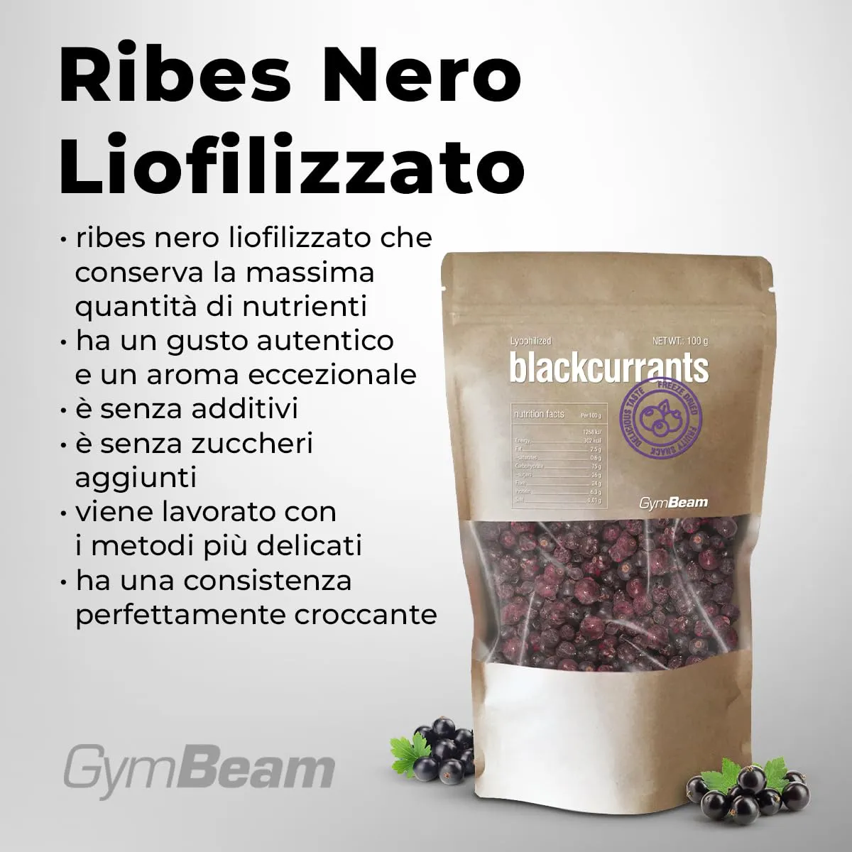 GymBeam Ribes Nero Liofilizzato frutta 100g senza zucchero