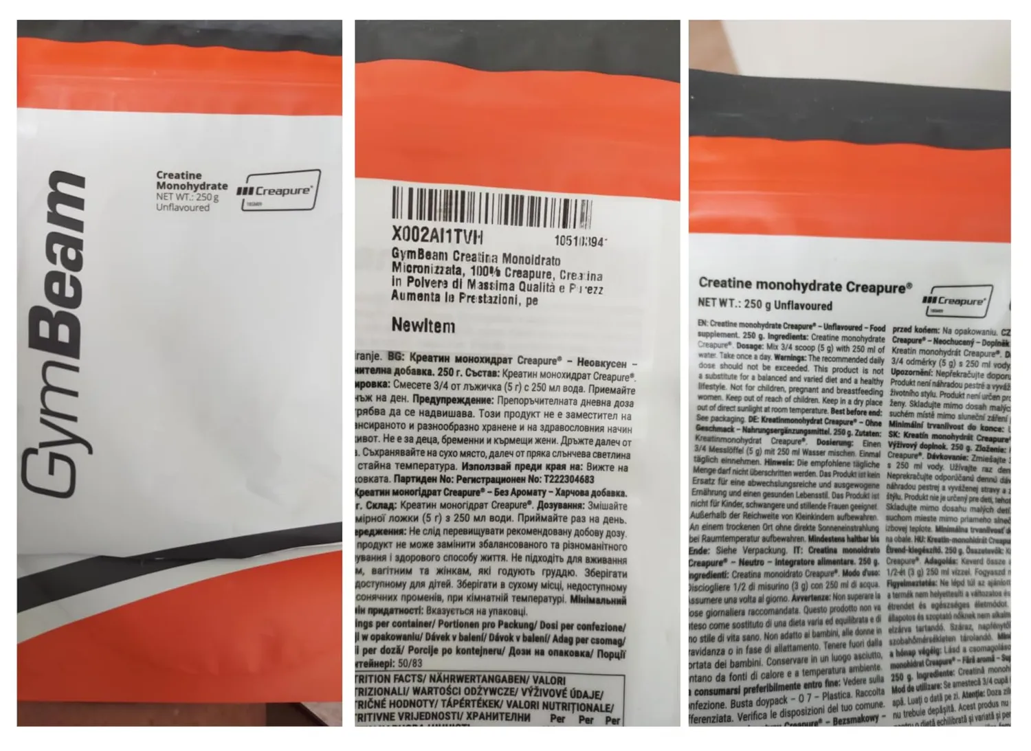 GymBeam Creatina Monoidrato Micronizzata 250 g Neutra Creapure