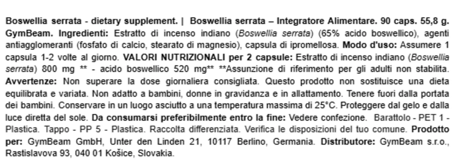 GymBeam Boswellia Serrata capsule 90 cps articolazioni