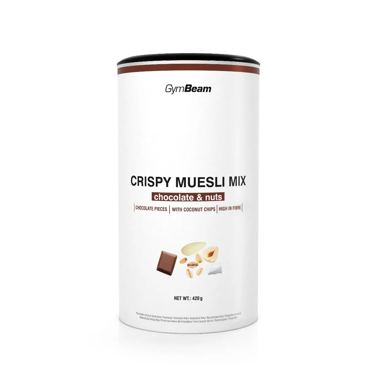 GymBeam Crispy Muesli Mix cereali proteici 420g white chocolate fruit