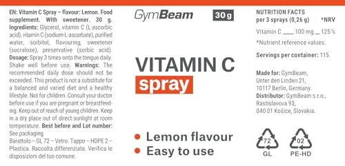 GymBeam Vitamina C Spray integratore limone vegano assorbimento rapido