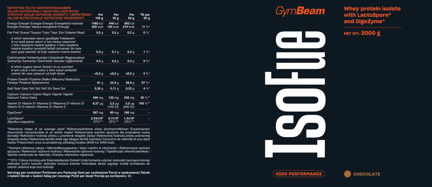 GymBeam IsoFue proteine isolate 2000g cioccolato 83%