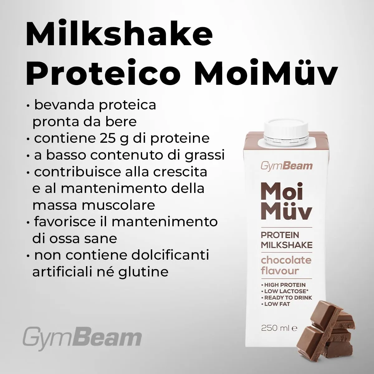 GymBeam MoiMüv Milkshake Proteico Cioccolato 18x250 ml 25 g