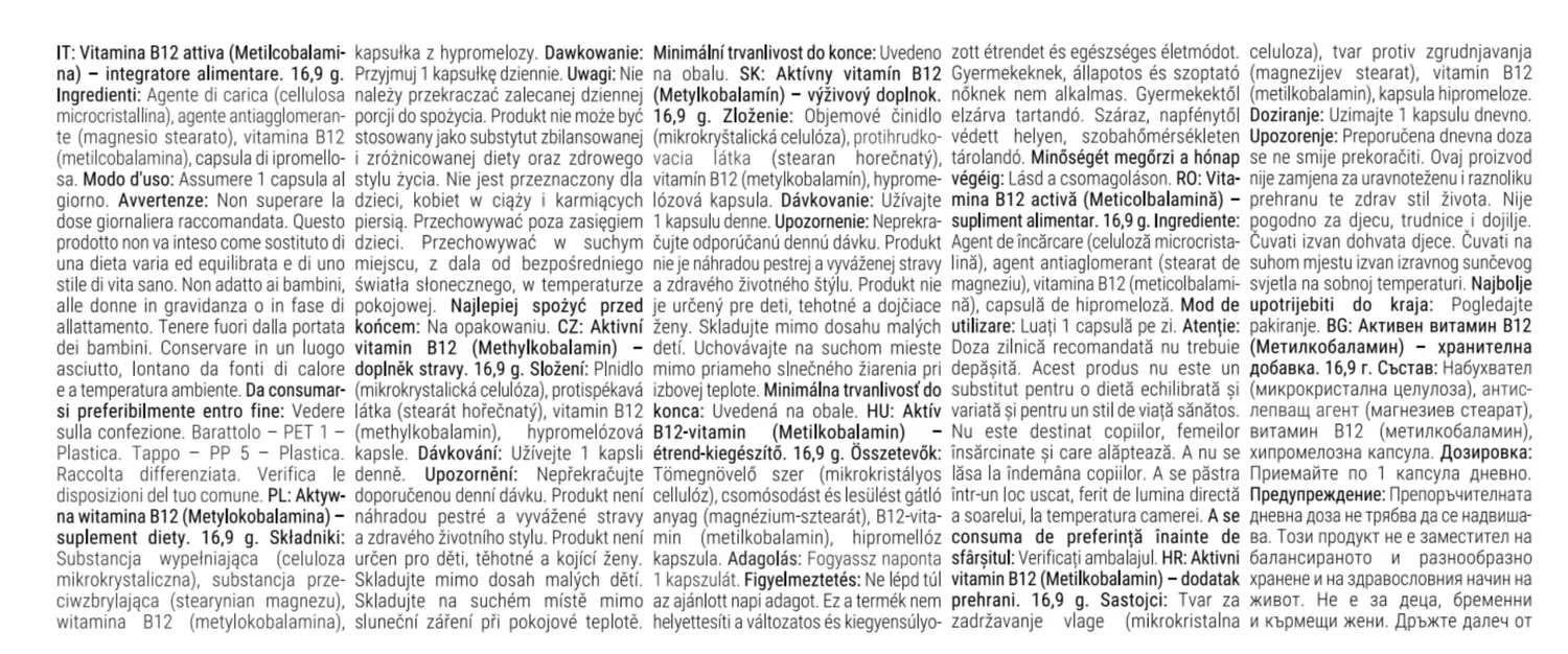 GymBeam Vitamina B12 Attiva Metilcobalamina capsule 60 cps vegano