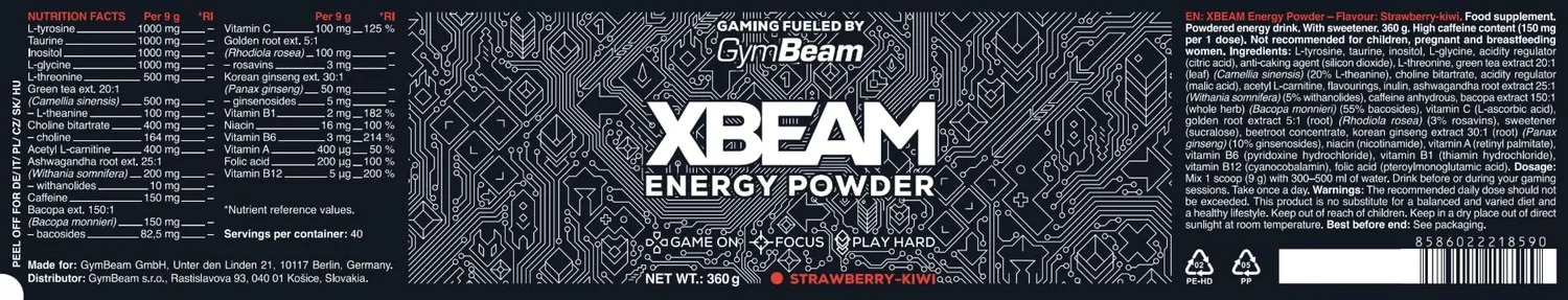 GymBeam Energy Powder integratore 360g fragola-kiwi