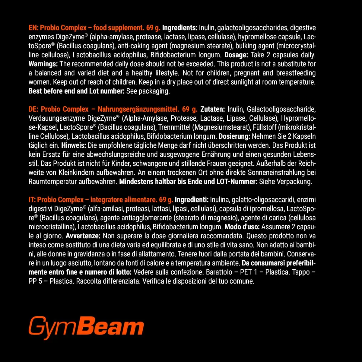 GymBeam Probio Complex Probiotici 10 Miliardi CFU 2 Capsule al Di