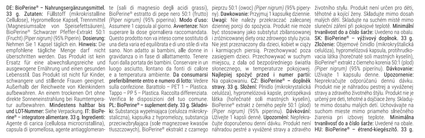 GymBeam Bioperine capsule pepe nero 60 capsule piperina 95%