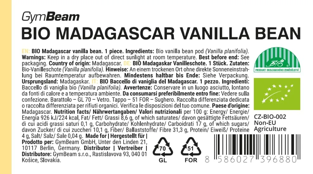 GymBeam Vaniglia Madagascar BIO Bacca in Provetta