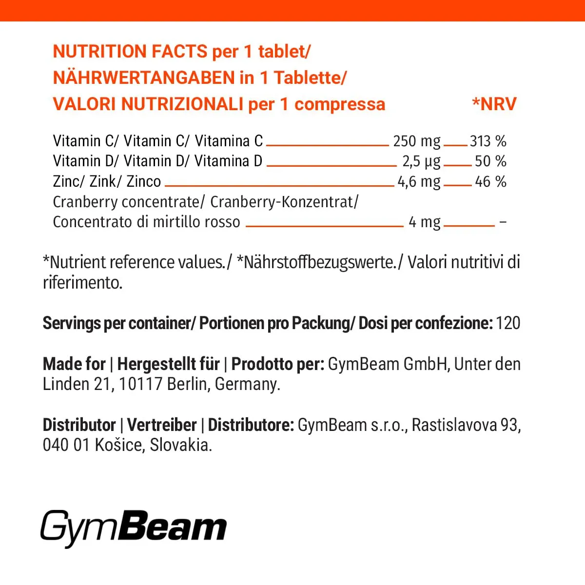 GymBeam Vitamina C Bambini Masticabili 120 cps Fragola