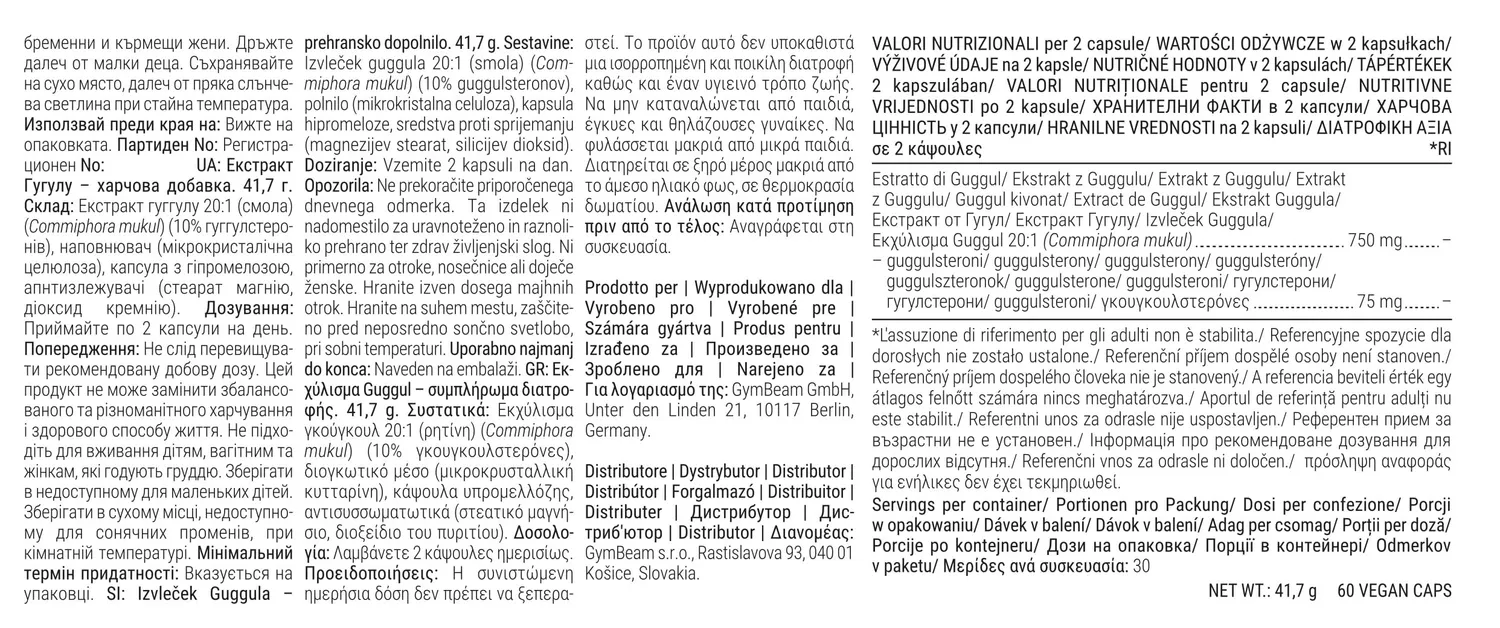 GymBeam Guggul capsule vegane 75 mg guggulsteroni