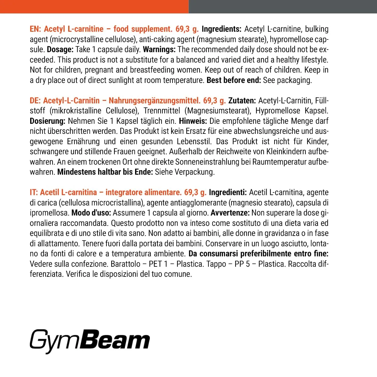 GymBeam Acetil L-Carnitina 500 mg capsule vegane