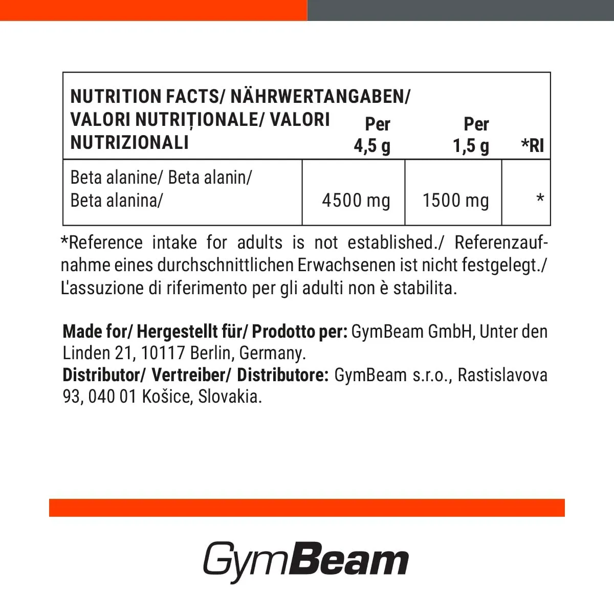 GymBeam Beta Alanina Neutro 250 g polvere pre-workout