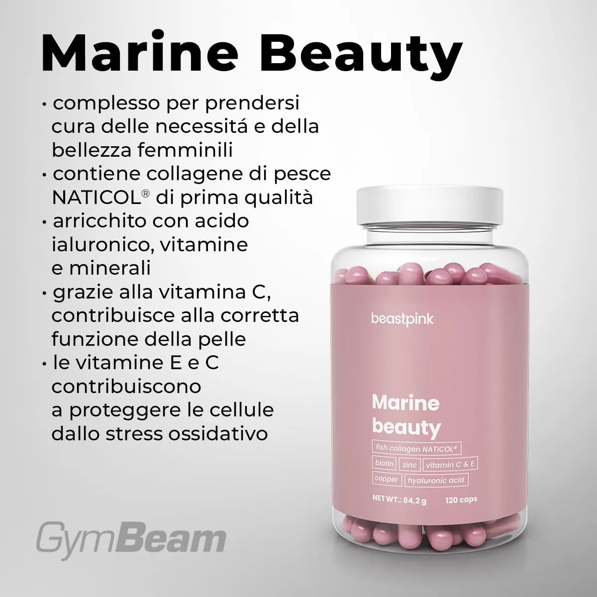 GymBeam Marine Beauty Collagene Marino 120 Capsule Pelle