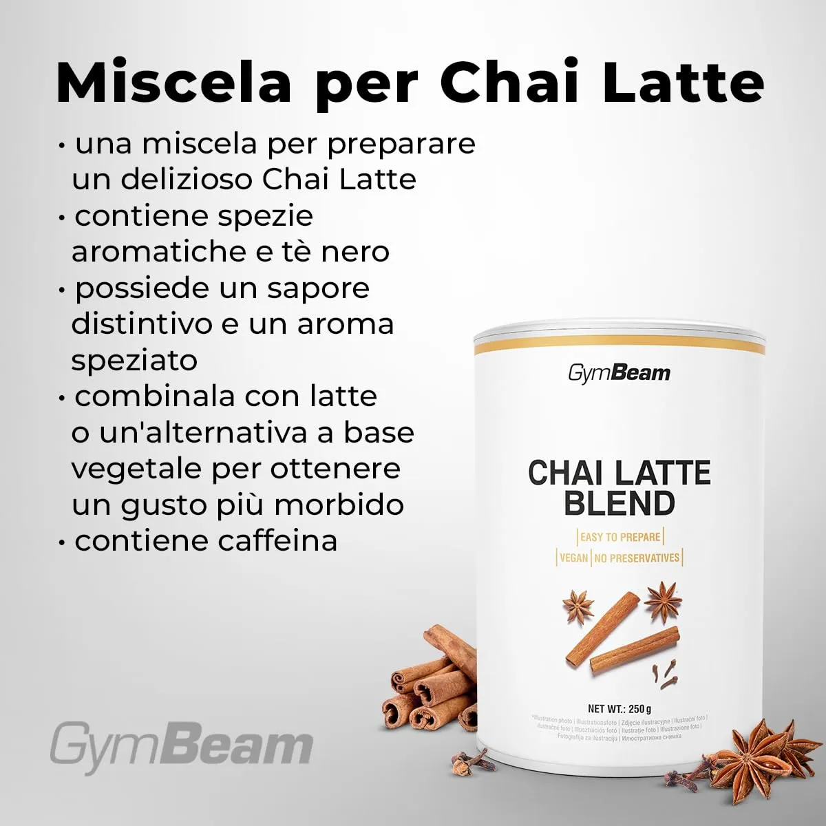 GymBeam Chai Latte miscela 250 g tè nero speziato