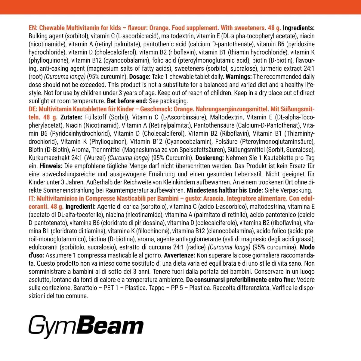 GymBeam Multivitaminico Bambini gommose 120 cps arancia
