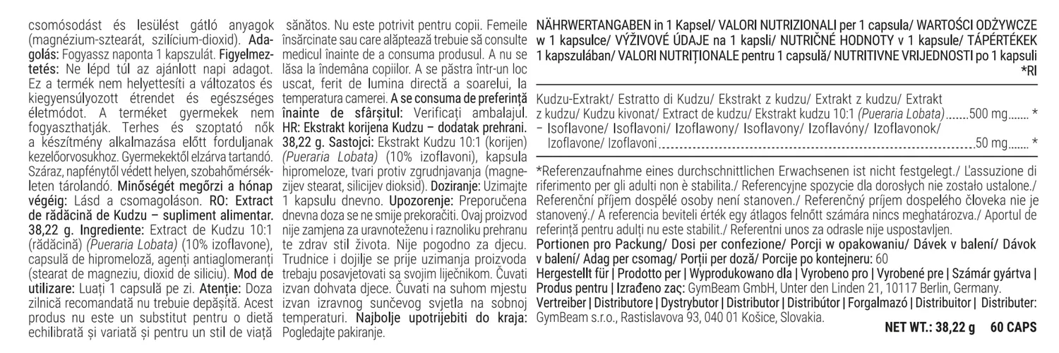 GymBeam Kudzu integratore 60 cps menopausa isoflavoni