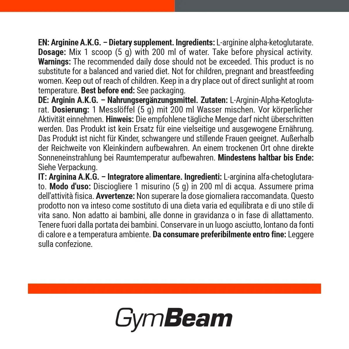 GymBeam Arginina AKG polvere 500 g neutra 5000 mg