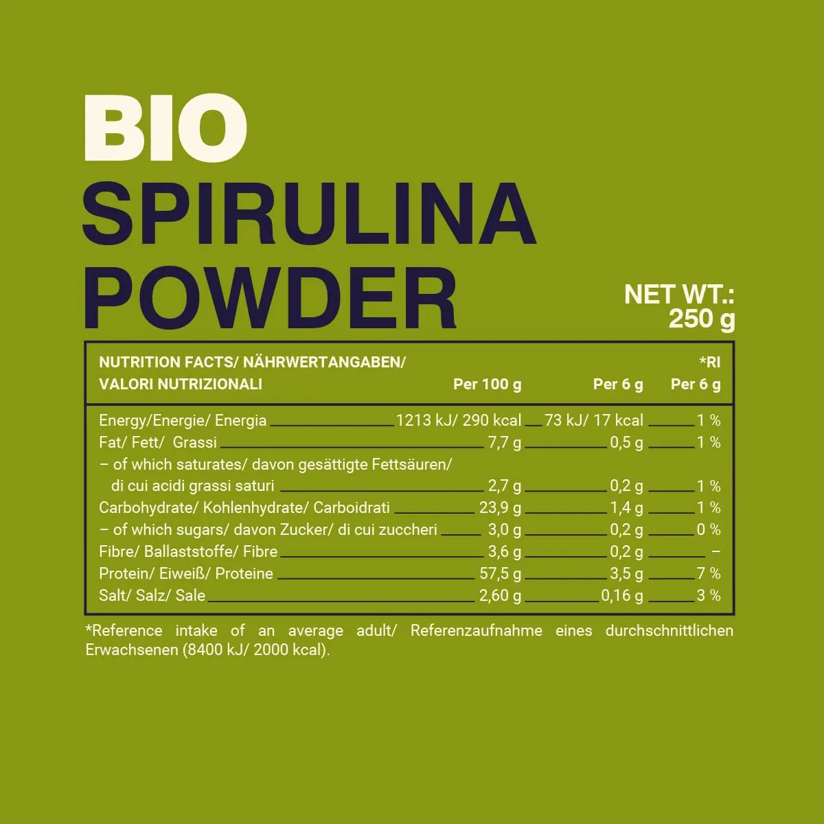 GymBeam Spirulina BIO Polvere 250g Proteica Vegana