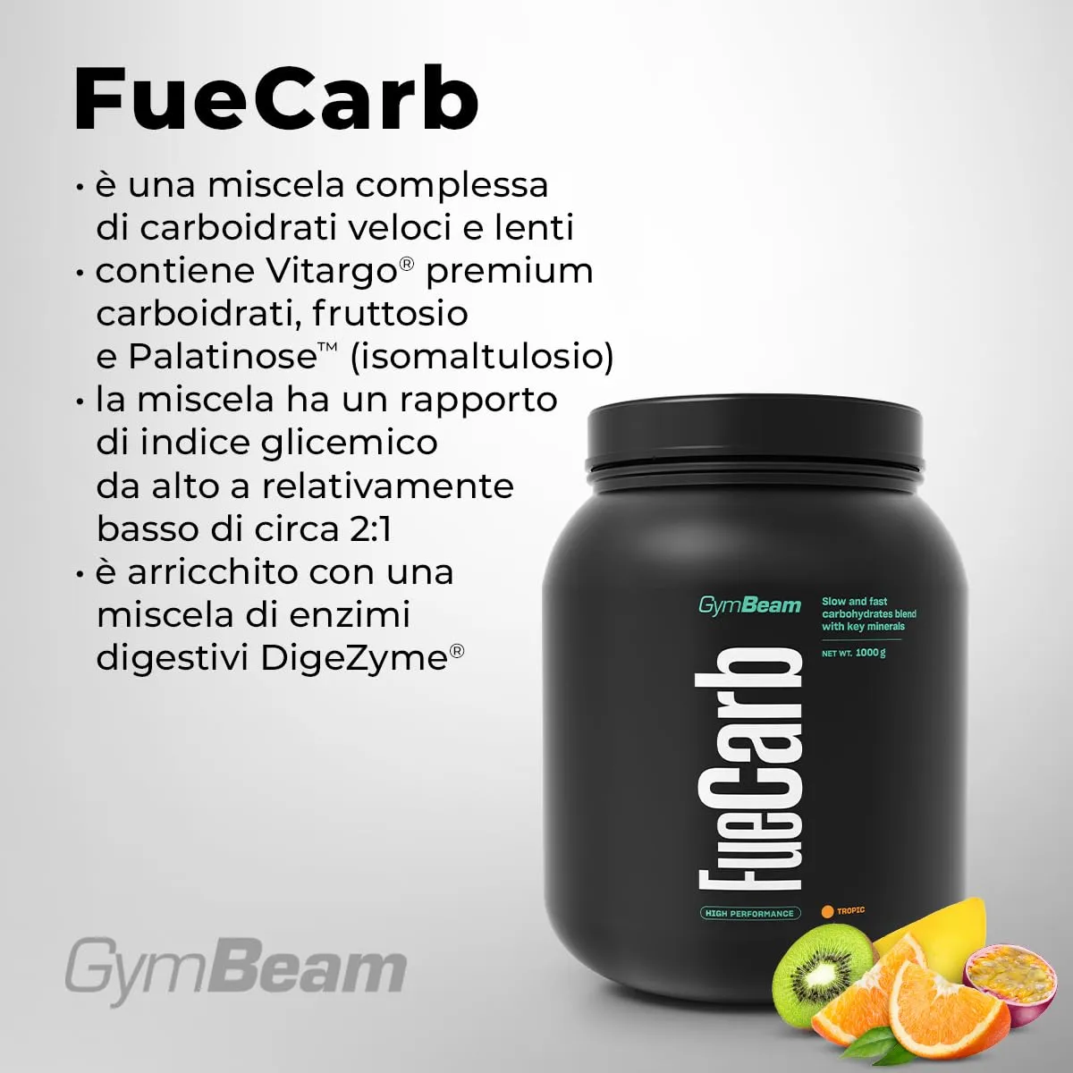 GymBeam FueCarb carbo mix 1000 g gusto Tropicale