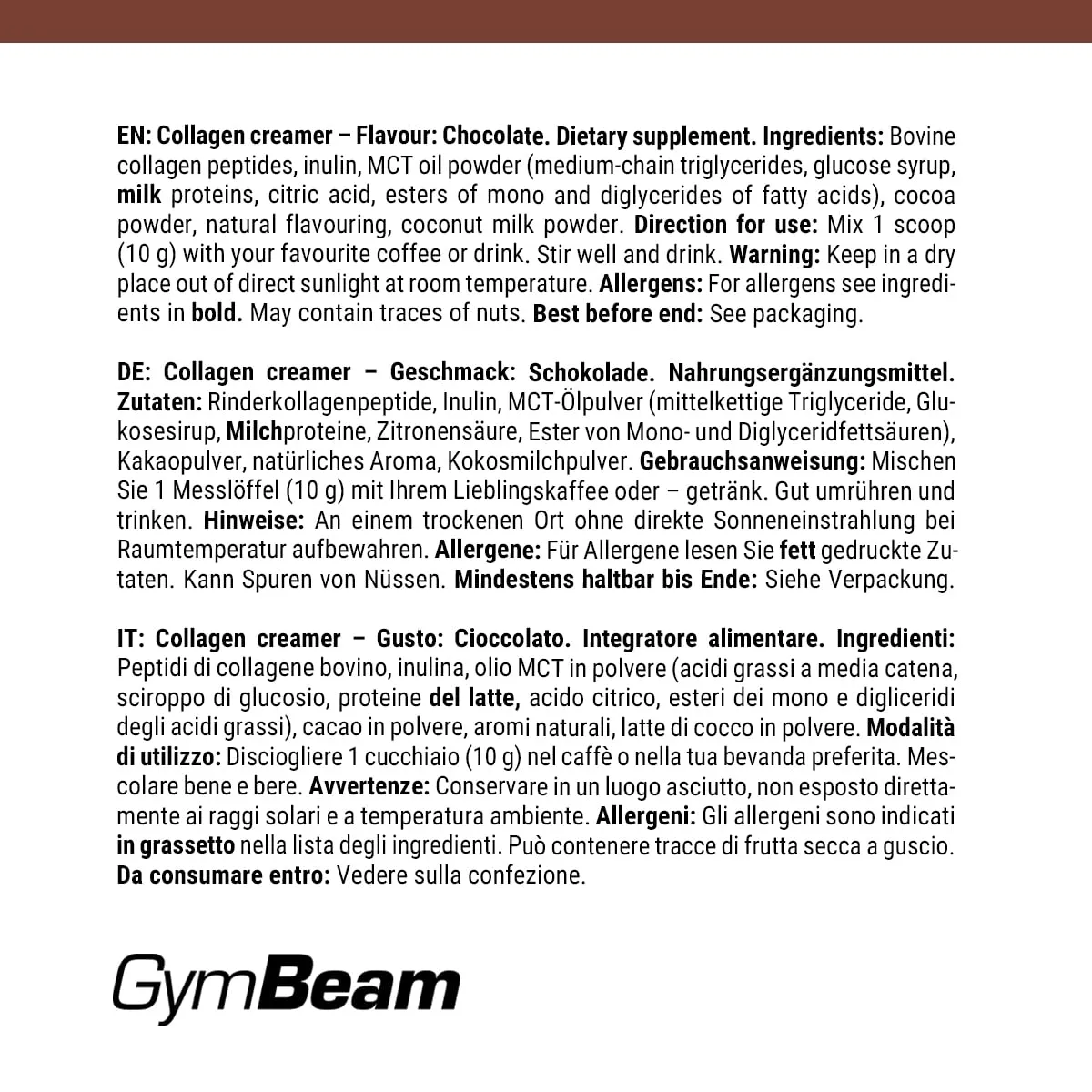 GymBeam Collagen Creamer Polvere 300 g Cioccolato