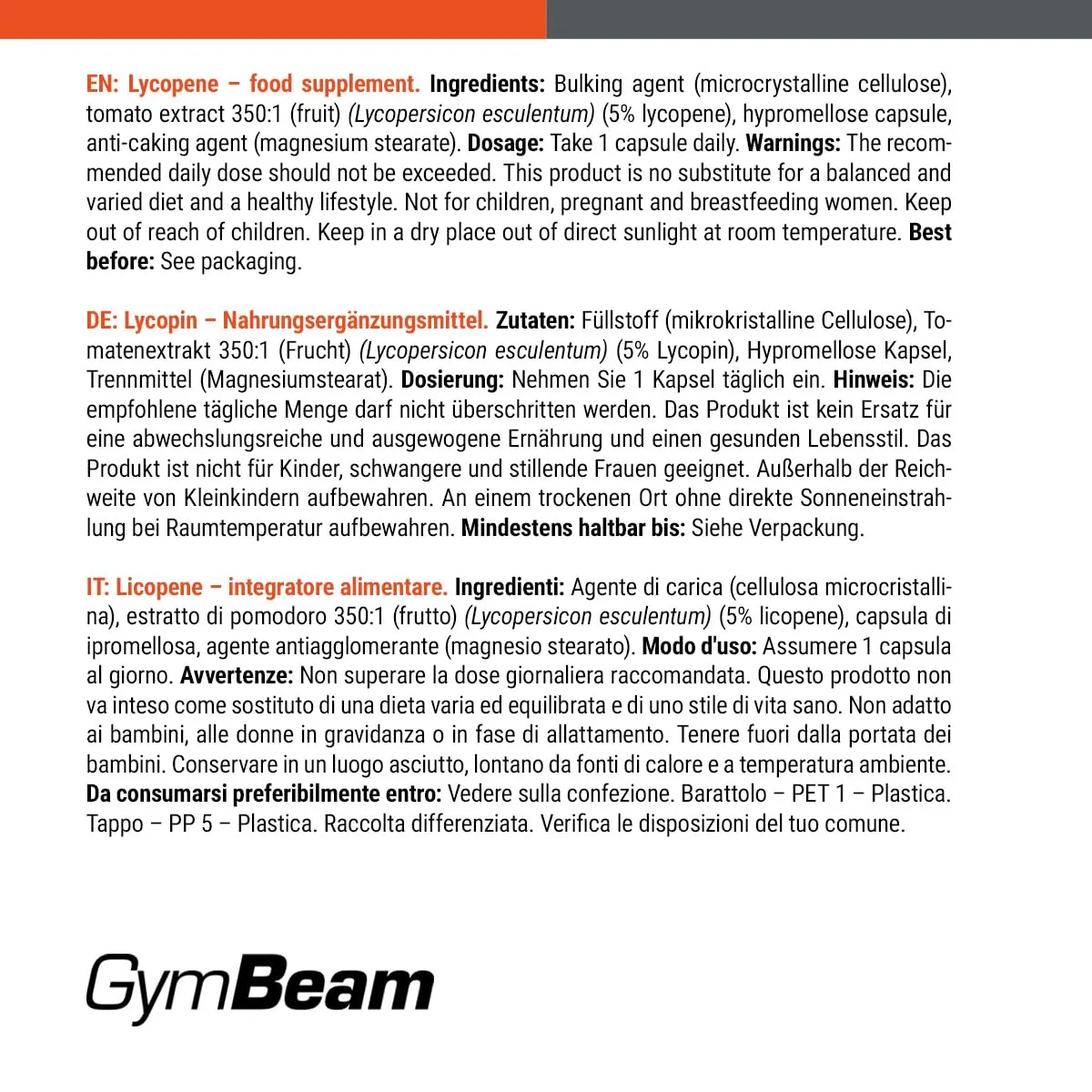 GymBeam Licopene Capsule 20 mg 90 cps Antiossidante