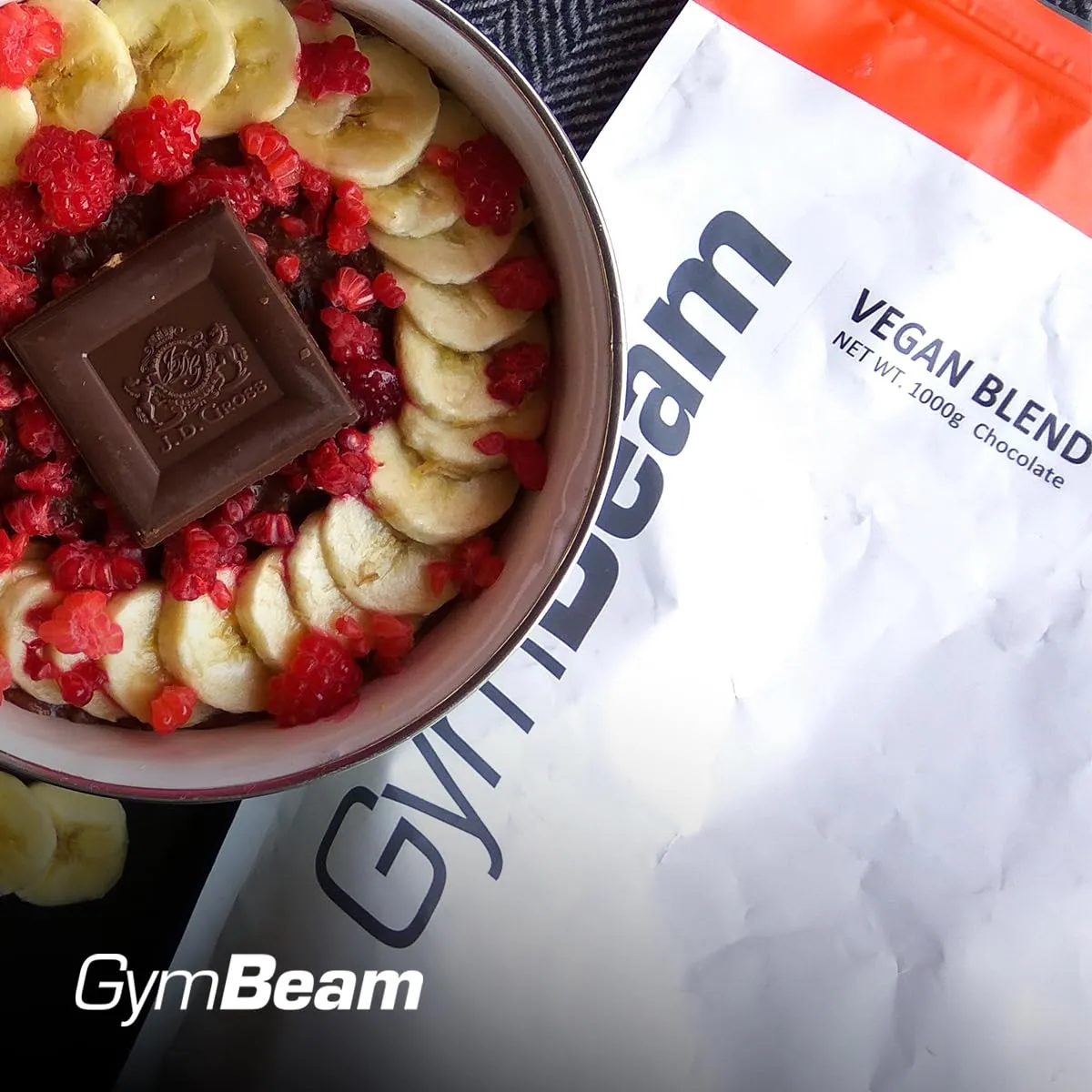 GymBeam Vegan Blend proteine 1000 g cioccolato pisello riso canapa