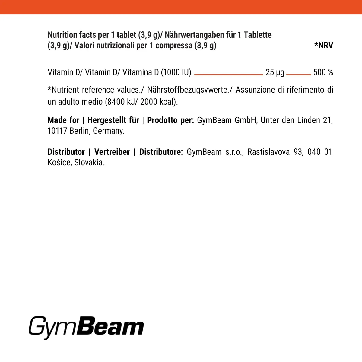 GymBeam Vitamina D3 effervescente 1000 UI ossa