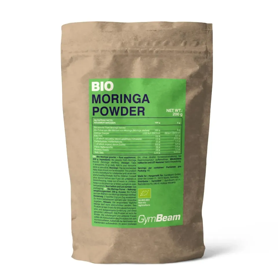 GymBeam Moringa BIO polvere 200 g fibre e proteine