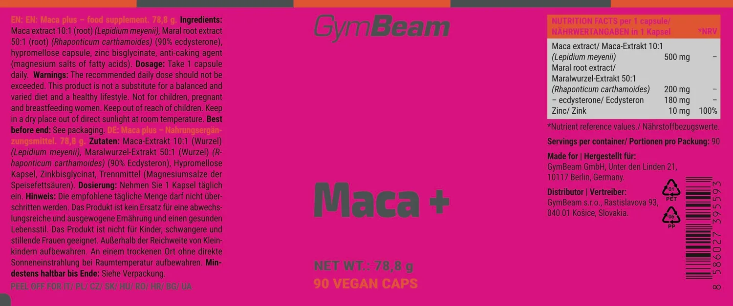 GymBeam Maca Plus capsule vegane energia testosterone