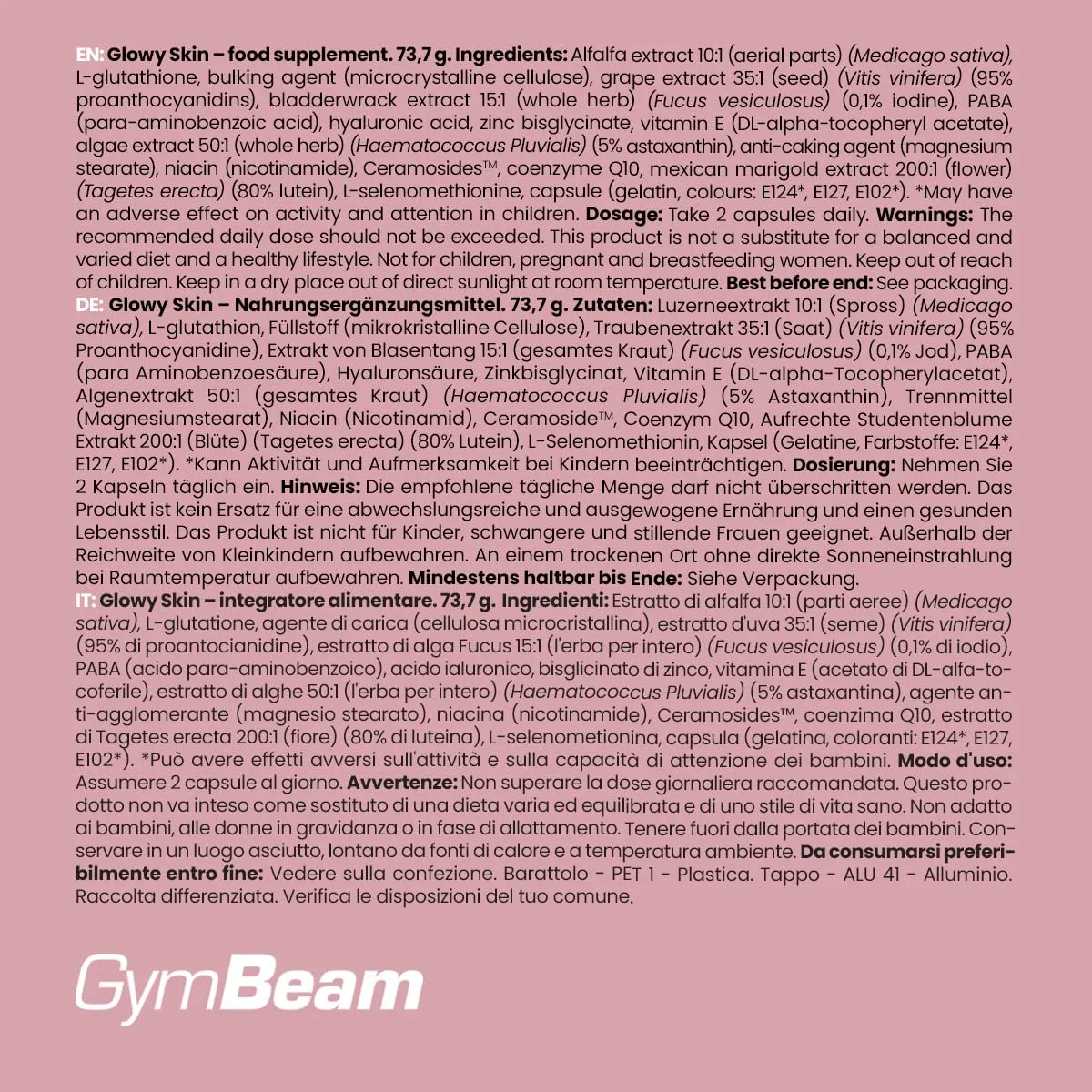 GymBeam Glowy Skin capsule 90 cps pelle luminosa