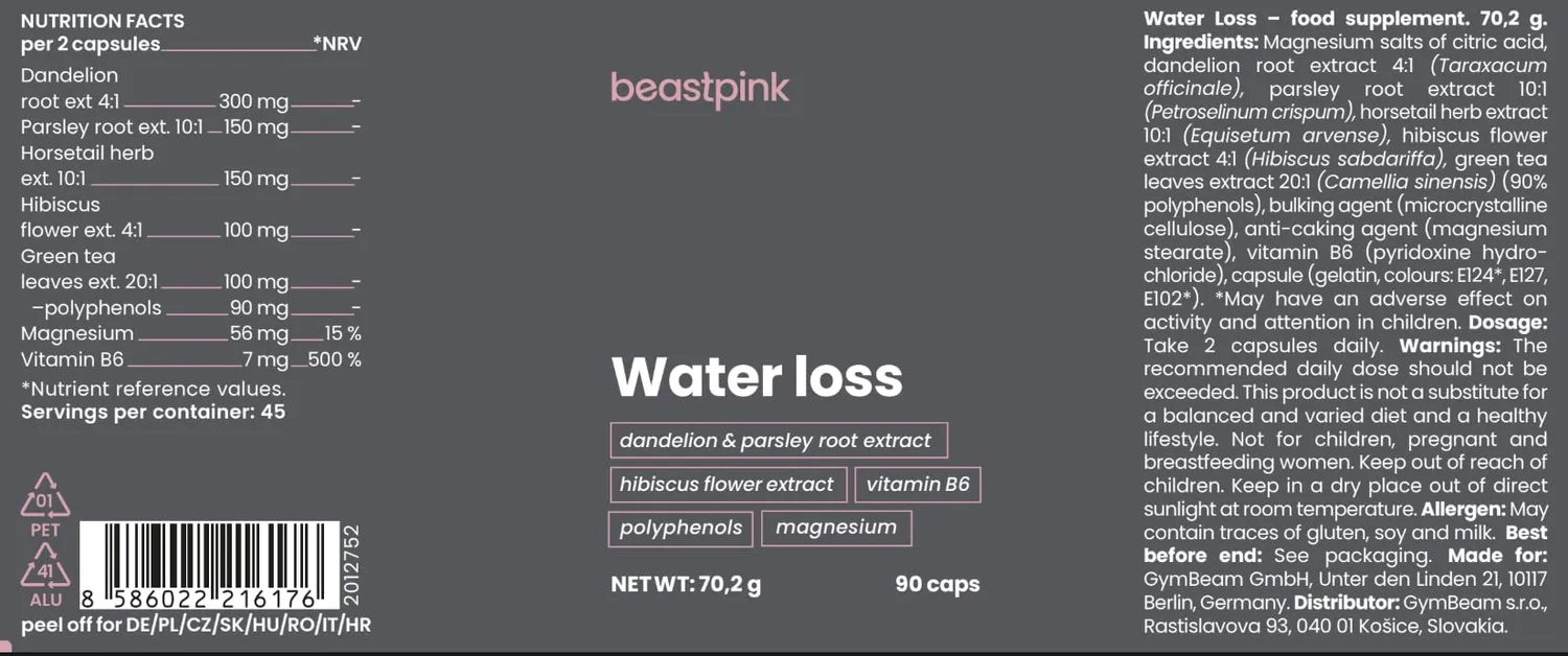 GymBeam Water Loss capsule 90 cps drenante donna