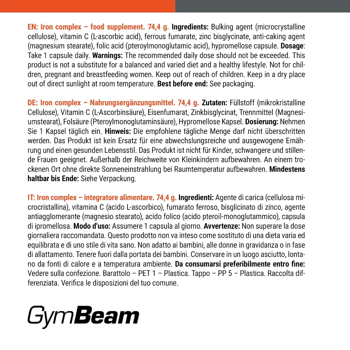GymBeam Iron Complex integratore ferro 120 capsule