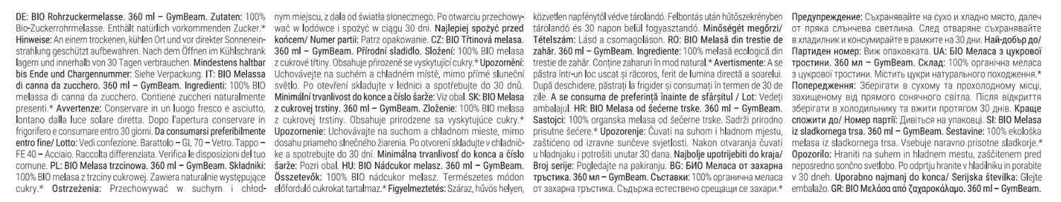 GymBeam Melassa Zucchero di Canna BIO Dolcificante 360 ml Miele
