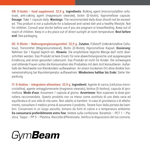 GymBeam D-Biotina 300 µg integratore 60 capsule capelli