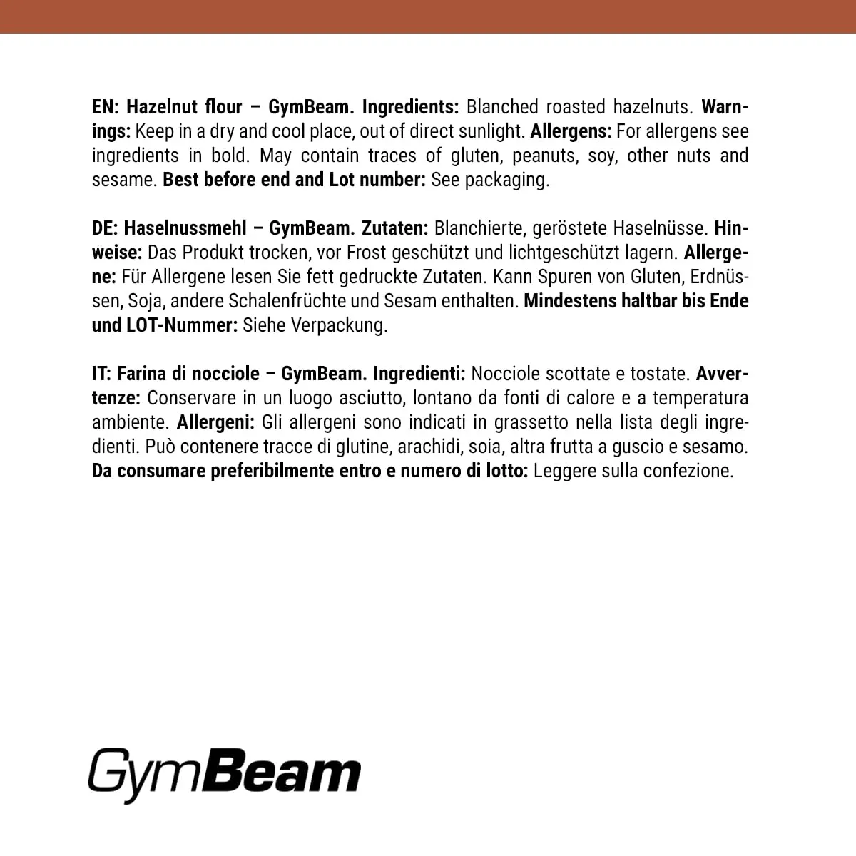GymBeam Farina nocciole tostate senza glutine low-carb