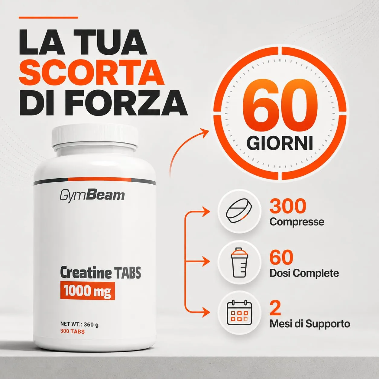 GymBeam Creatina Monoidrato Compresse 300 cps Forza