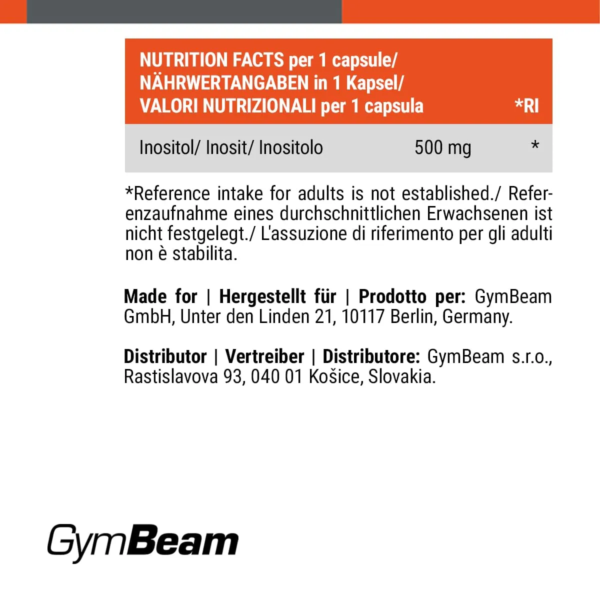 GymBeam Inositolo 500 mg capsule 120 pz vitamina B8