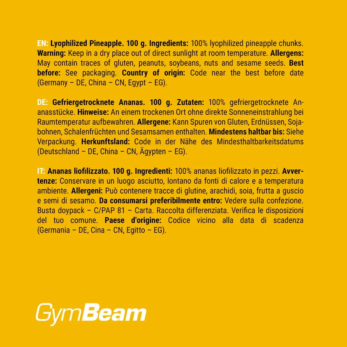GymBeam ananas liofilizzato snack croccante 100 g