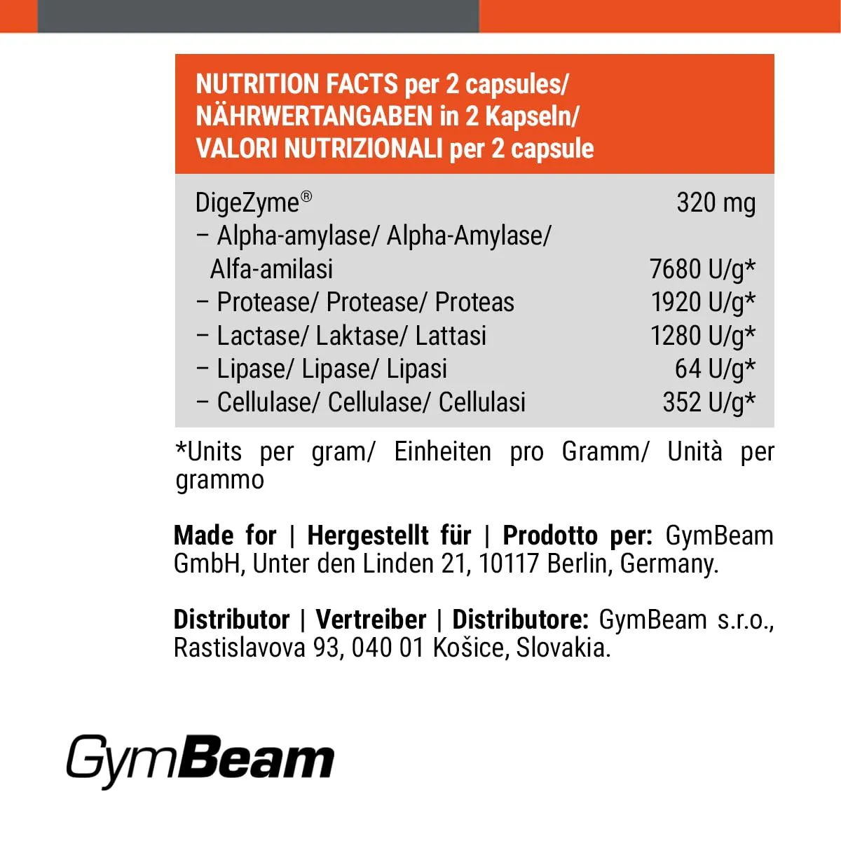 GymBeam DigeZyme Enzimi Digestivi Capsule Multienzima