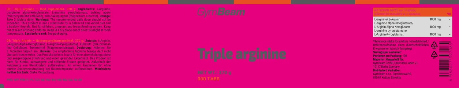 GymBeam Tripla Arginina pre workout 300 compresse pump