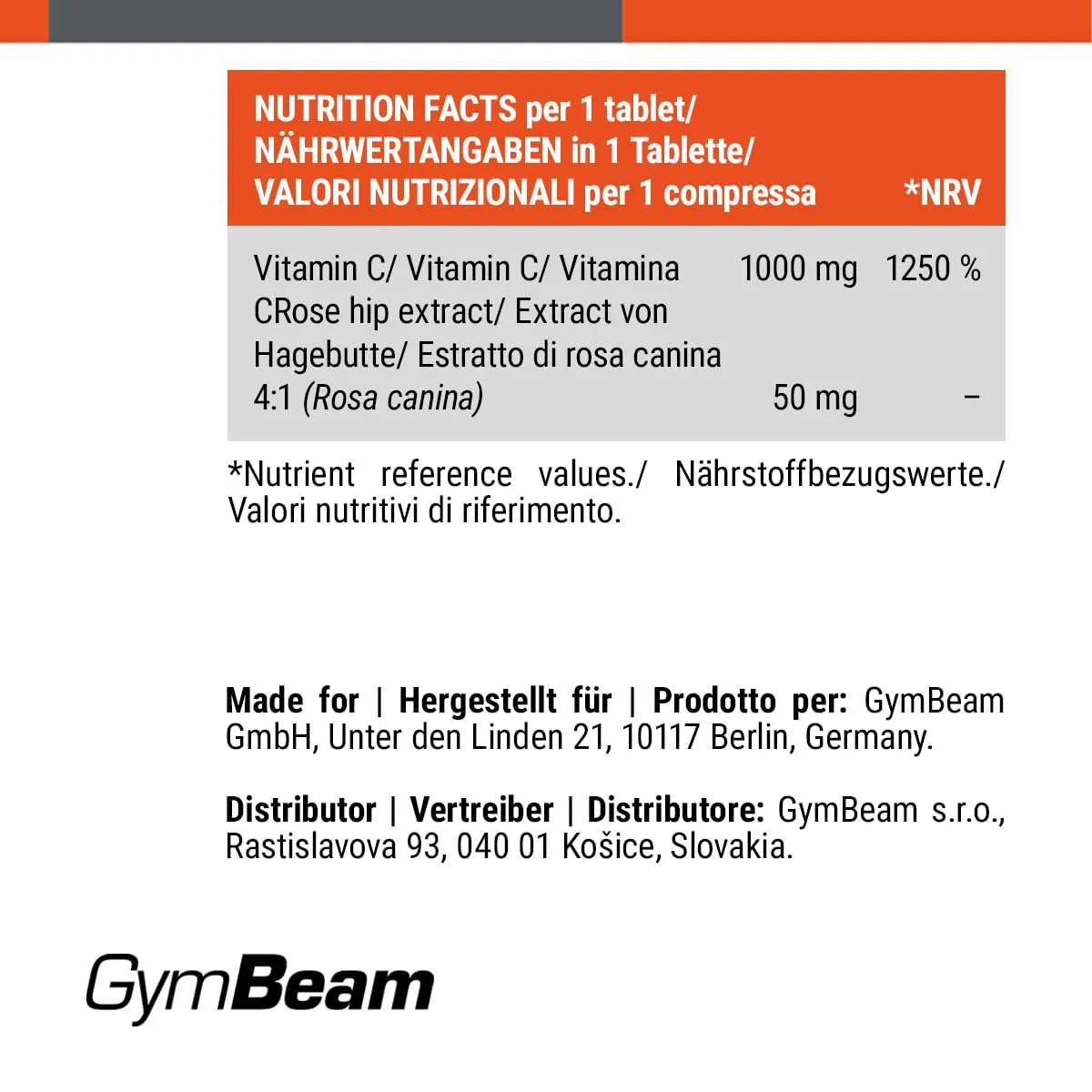 GymBeam Vitamina C 1000 mg Compresse 30 cpr Difese