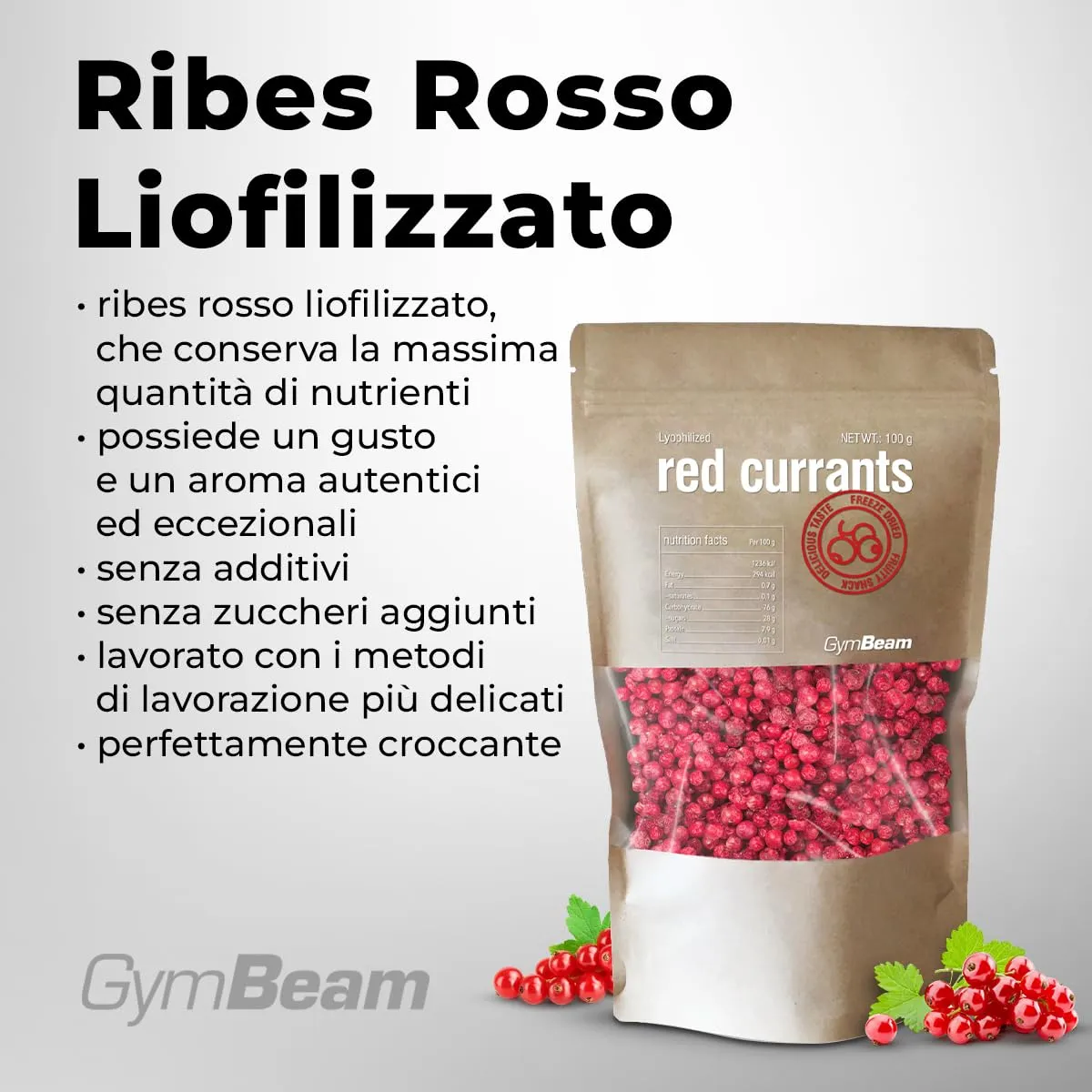 GymBeam Ribes Rosso Liofilizzato 100g senza zuccheri
