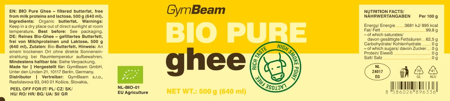 GymBeam Ghee Puro BIO burro chiarificato 500 g