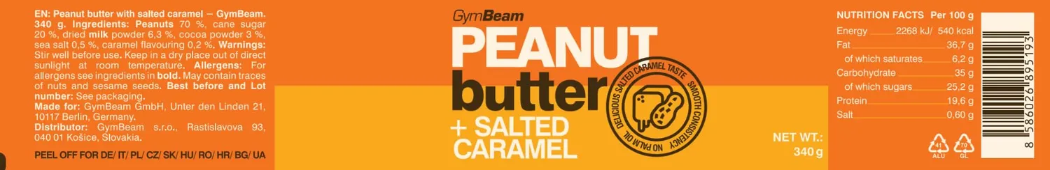 GymBeam Burro di Arachidi Caramello Salato 340 g