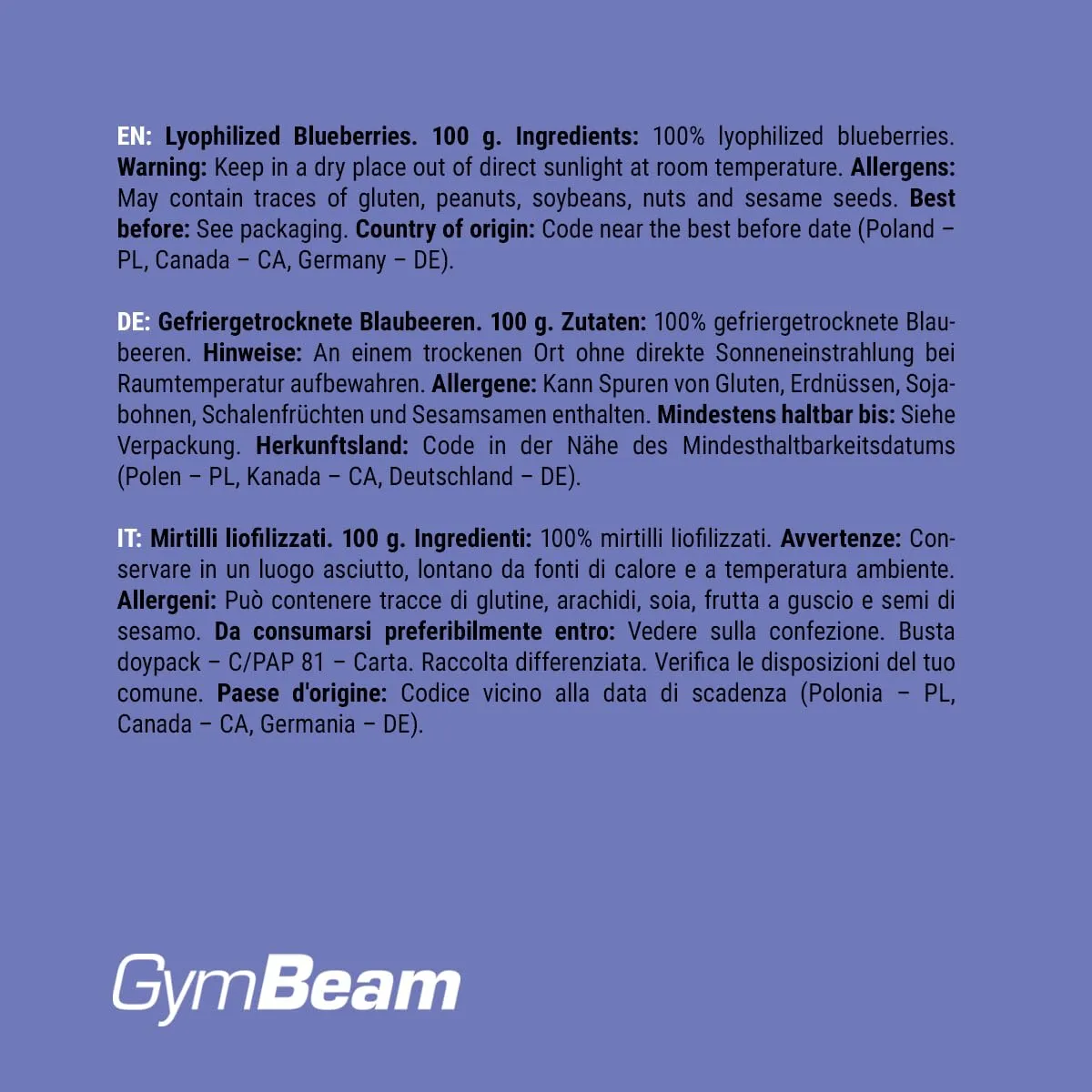 GymBeam Mirtilli Liofilizzati 100g senza zuccheri