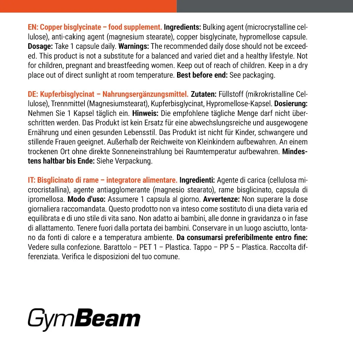 GymBeam Bisglicinato di Rame 120 capsule 1 mg