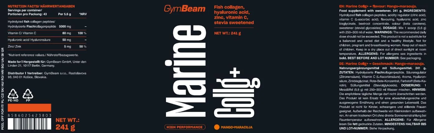 GymBeam Collagene Marino Polvere Mango Maracuja Ialuronico